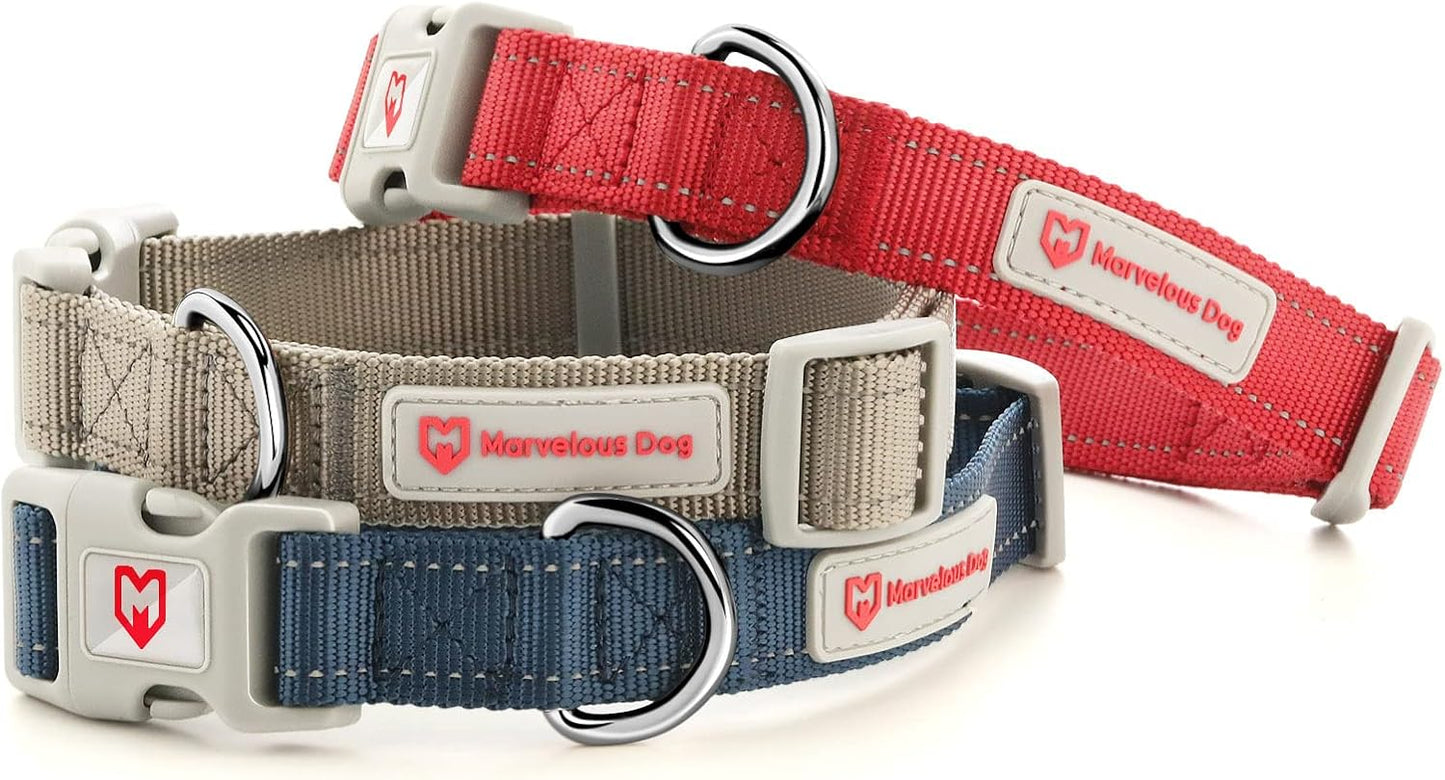 Dog Collar, Premium Reflective Dog Collars for Puppy Small Medium Large Dogs Soft Heavy Duty Nylon Collar with Airtag Holder Adjustable Quick Release Buckle (Gray, S)