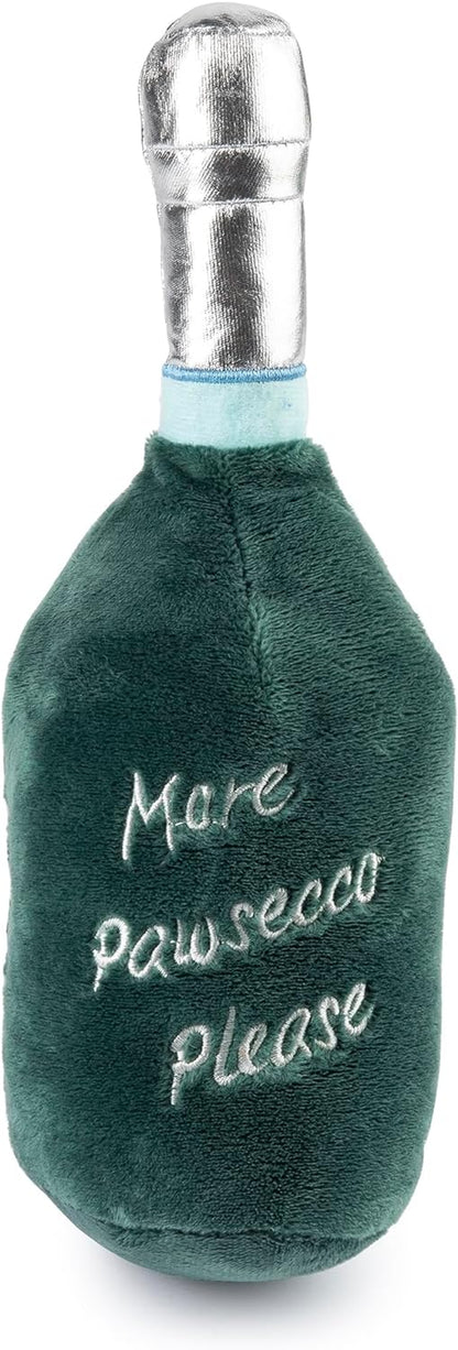Labarka Pawsecco Plush Dog Toy, Wine Parody Chew Toys | Funny Interactive Stuffed Squeaky Toys for Small to Large Dogs, Soft Cuddly, Indoor/Outdoor Play, Machine Washable, One Size