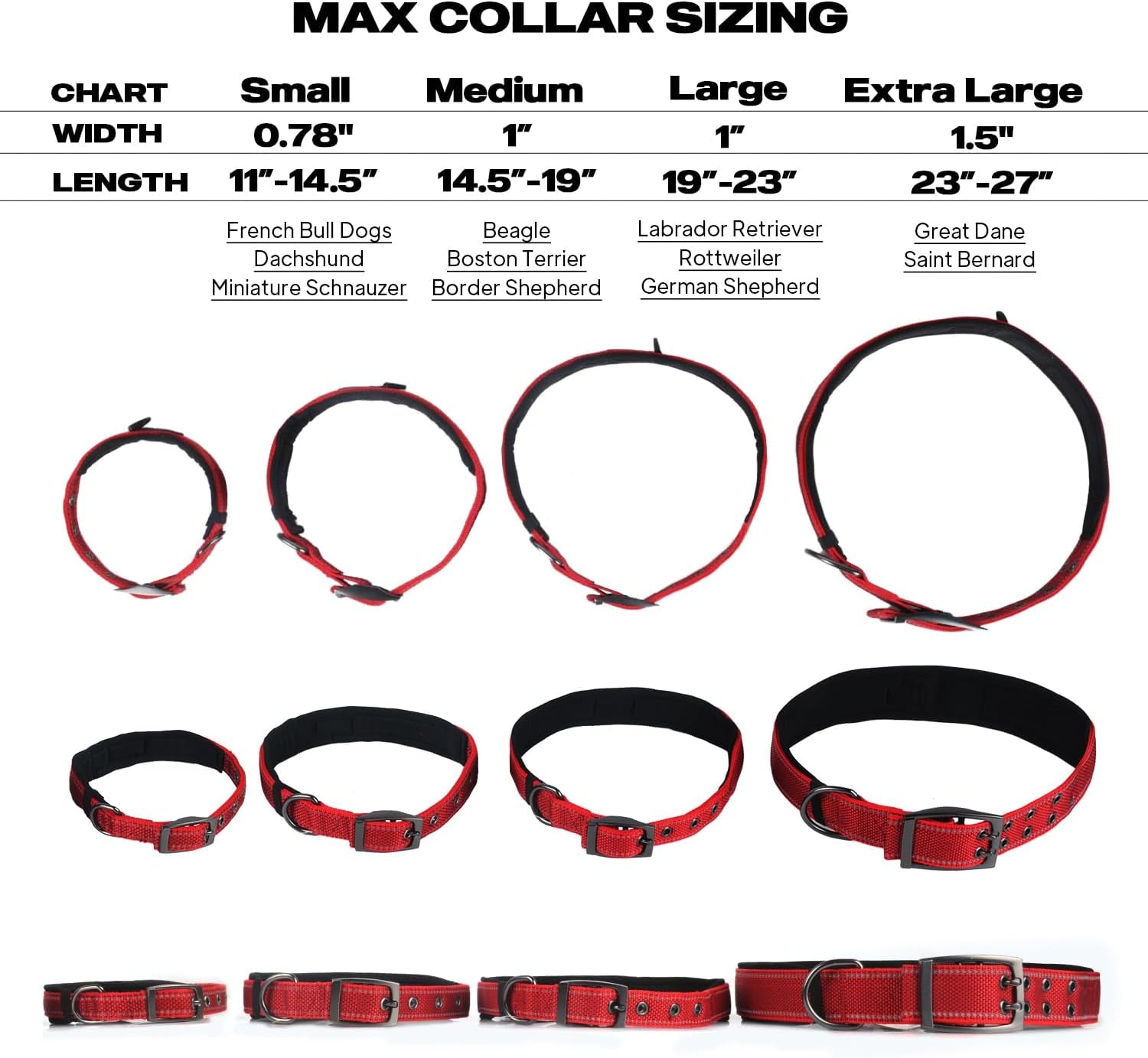 Dog Collar with Metal Buckle, Heavy Duty Dog Collar with Soft Neoprene Padded, Adjustable Reflective Nylon Dog Collars for Small Medium Large Dogs, Red,S