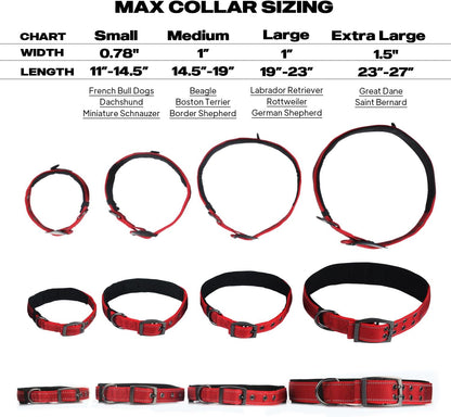 Dog Collar with Metal Buckle, Heavy Duty Dog Collar with Soft Neoprene Padded, Adjustable Reflective Nylon Dog Collars for Small Medium Large Dogs, Red,S