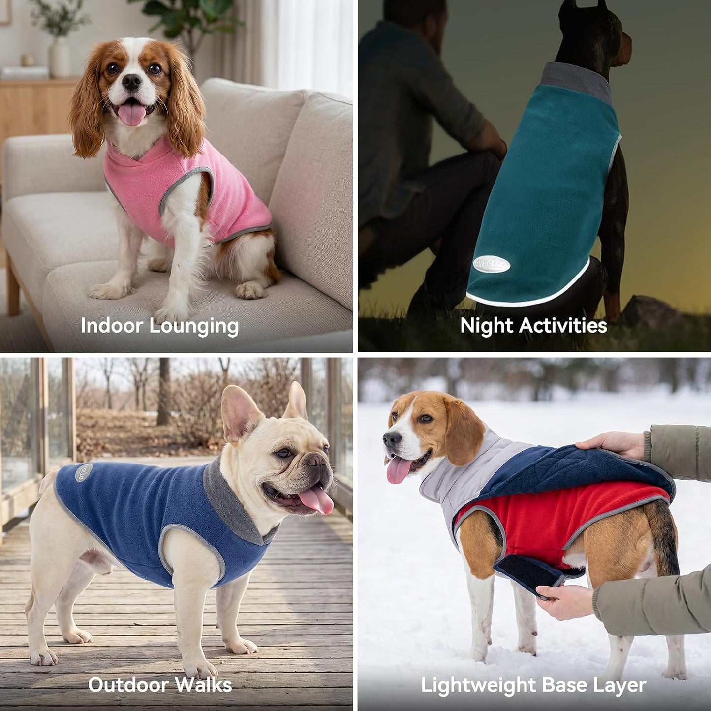 2 Pack Fleece Dog Sweater Pullover Vest with Reflective Stripe, M | 4-Way Stretch, Lightweight Soft Fleece Sweatshirt, Reflective in Low Light, Easy on & Off, Wear Alone or Layered