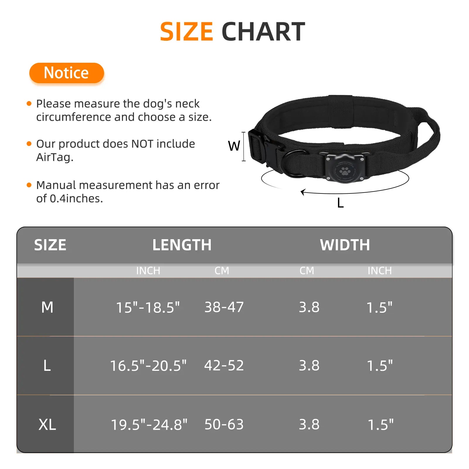 Tactical Airtag Dog Collar, 100% Waterproof Integrated Apple Air Tag Dog Collars with Hard PC Airtag Holder, Adjustable Military Collar with Handle, GPS Dog Collar for Medium Large Dogs