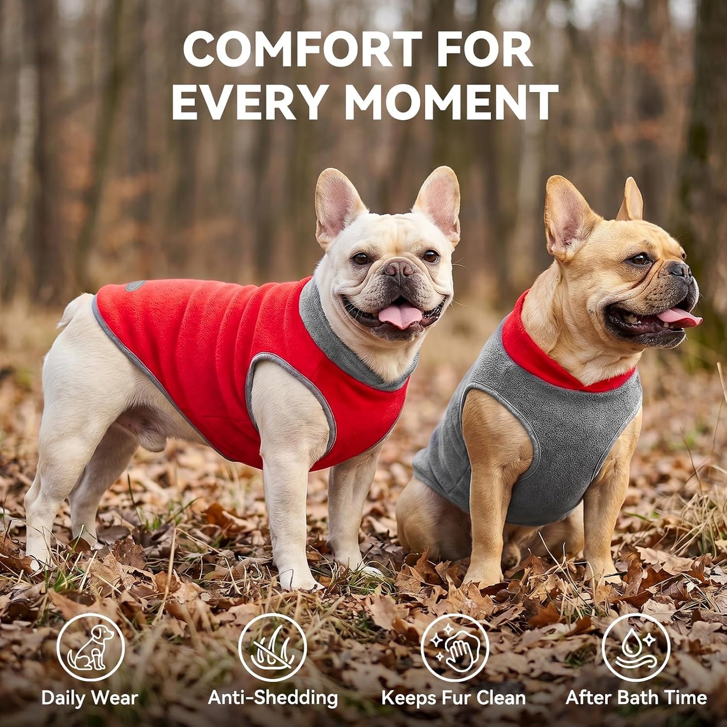 2 Pack Fleece Dog Sweater Pullover Vest with Reflective Stripe, M | 4-Way Stretch, Lightweight Soft Fleece Sweatshirt, Reflective in Low Light, Easy on & Off, Wear Alone or Layered