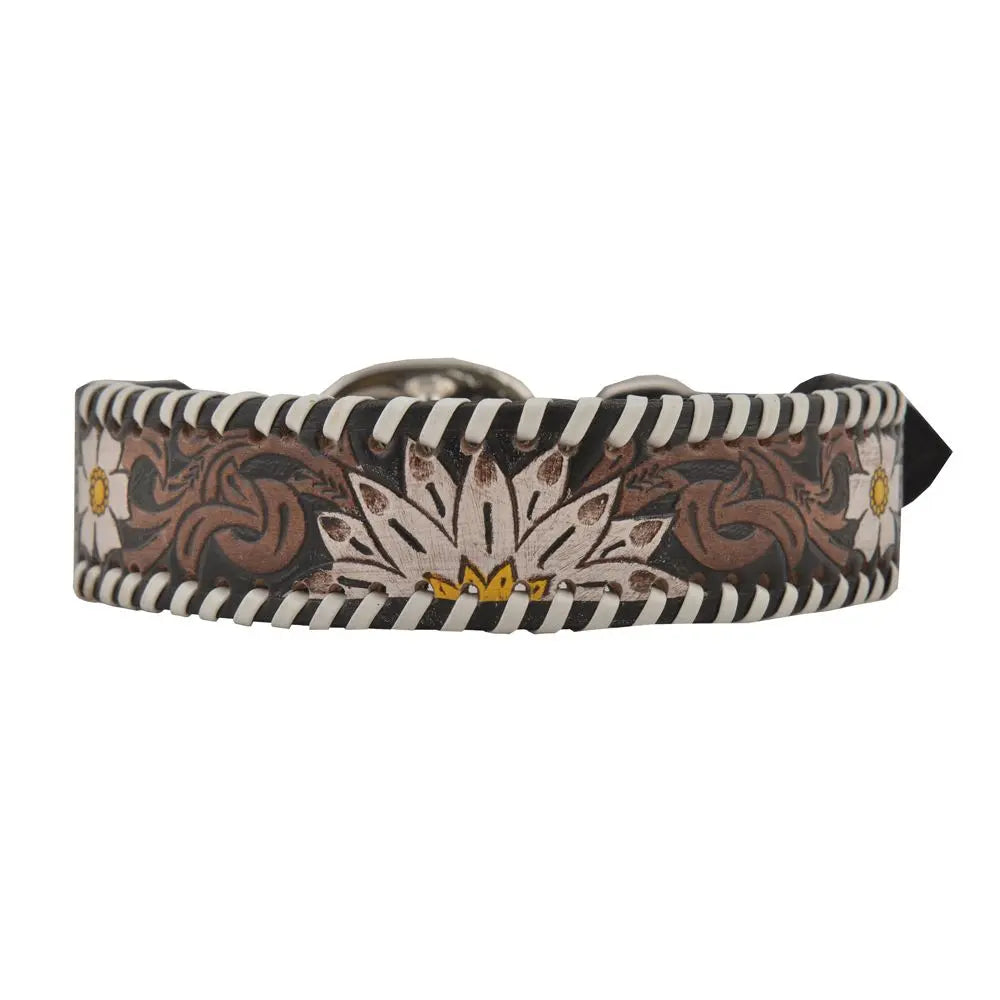 Hand-Tooled Leather Daisy Floral Dog Collar