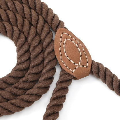 Dog Leash Braided Cotton Rope with Leather-Reinforced Ends | Rust-Proof 360° Swivel Clasp, Heavy-Duty for Medium/Large Dogs. Great for Weddings, Daily Walks (4 FT, 1/2", Dark Brown)