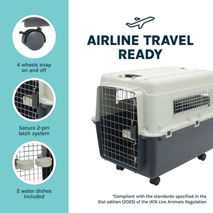 Airline Approved Plastic Dog Kennel with Wheels, Large