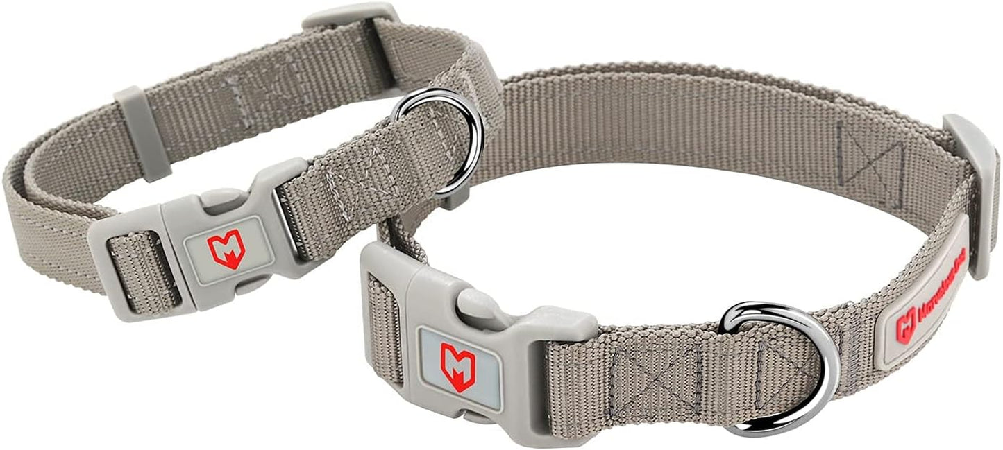 Dog Collar, Premium Reflective Dog Collars for Puppy Small Medium Large Dogs Soft Heavy Duty Nylon Collar with Airtag Holder Adjustable Quick Release Buckle (Gray, S)