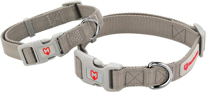 Dog Collar, Premium Reflective Dog Collars for Puppy Small Medium Large Dogs Soft Heavy Duty Nylon Collar with Airtag Holder Adjustable Quick Release Buckle (Gray, S)