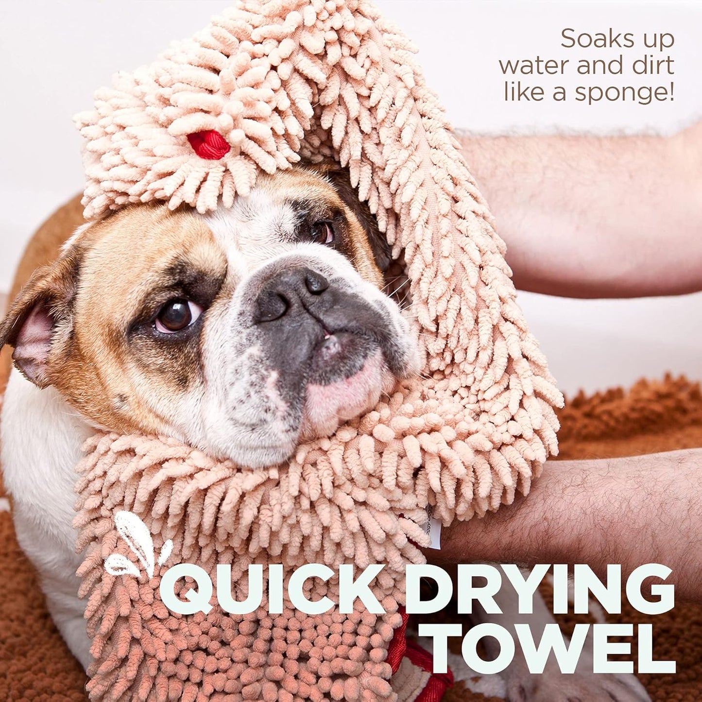 Soggy Doggy Super Shammy Absorbent Dog Towel, Beige, 31X14 | Hand-Pocket Design; Noodle-Texture Chenille; Gentle on Paws & Skin; for Bath Time, Beach, Muddy Walks; Quick-Dry