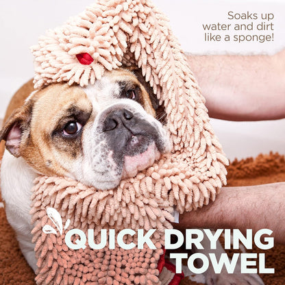 Soggy Doggy Super Shammy Absorbent Dog Towel, Beige, 31X14 | Hand-Pocket Design; Noodle-Texture Chenille; Gentle on Paws & Skin; for Bath Time, Beach, Muddy Walks; Quick-Dry