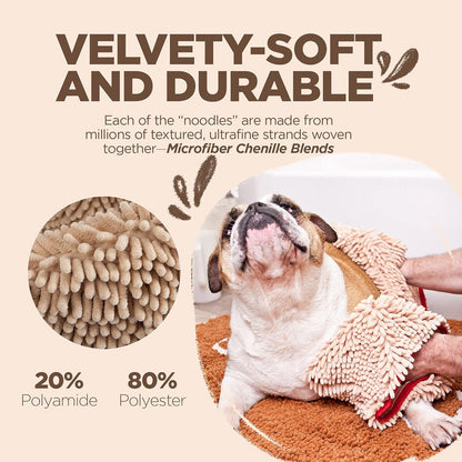Soggy Doggy Super Shammy Absorbent Dog Towel, Beige, 31X14 | Hand-Pocket Design; Noodle-Texture Chenille; Gentle on Paws & Skin; for Bath Time, Beach, Muddy Walks; Quick-Dry