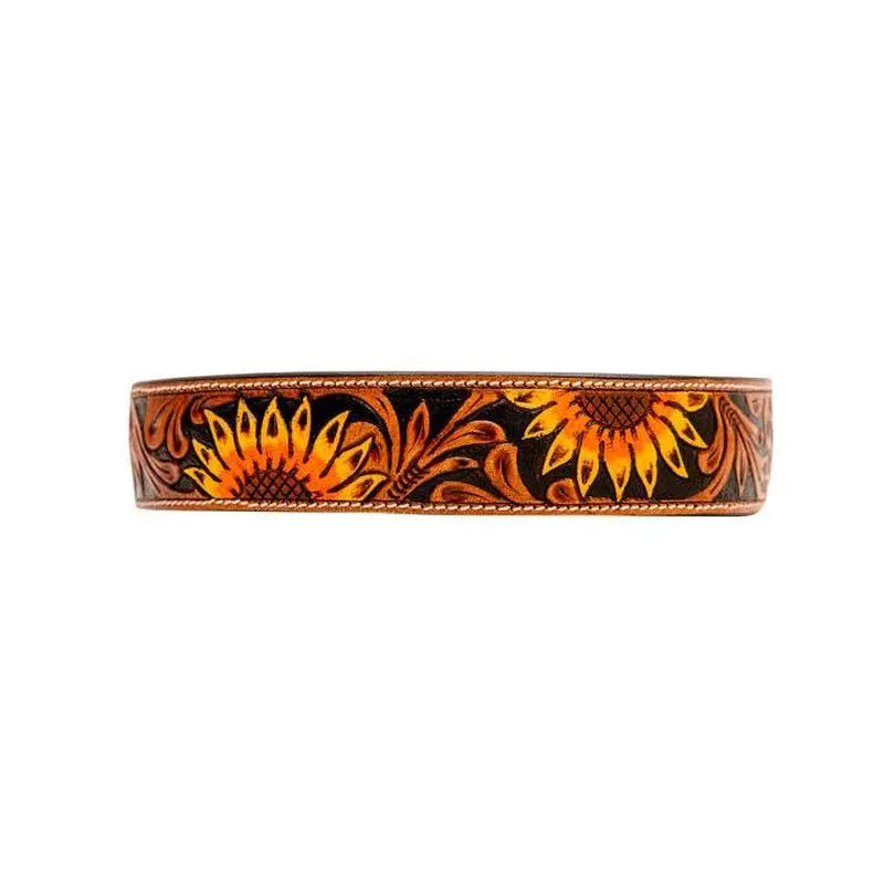 Sunflower Hand-Tooled Leather Dog Collar