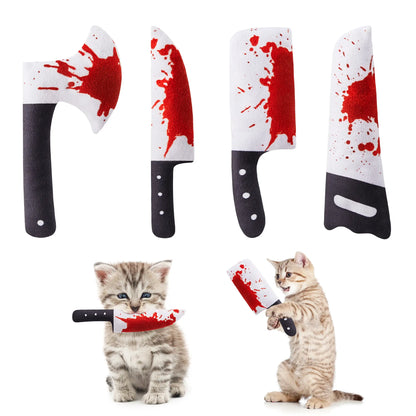 Potaroma 4Pcs Cat Toys, Halloween Horror Knife-Shaped Cat Crinkly Toys, 6.5 Inch Soft Kitten Sound Toys, Interactive Indoor Exercise Toys for All Cat Breeds