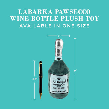 Labarka Pawsecco Plush Dog Toy, Wine Parody Chew Toys | Funny Interactive Stuffed Squeaky Toys for Small to Large Dogs, Soft Cuddly, Indoor/Outdoor Play, Machine Washable, One Size
