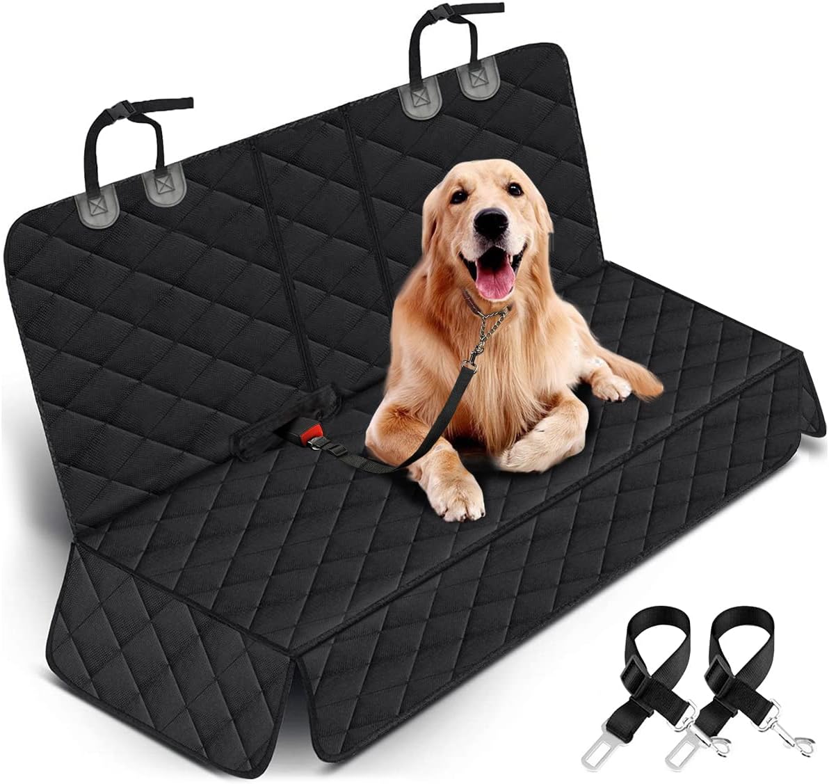 Durable Waterproof Dog Car Seat Cover - Universal Fit Back Seat Protector for Pets and Kids, Compatible with Middle Armrest - 53" Width - Black
