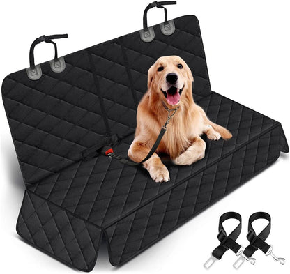 Durable Waterproof Dog Car Seat Cover - Universal Fit Back Seat Protector for Pets and Kids, Compatible with Middle Armrest - 53" Width - Black