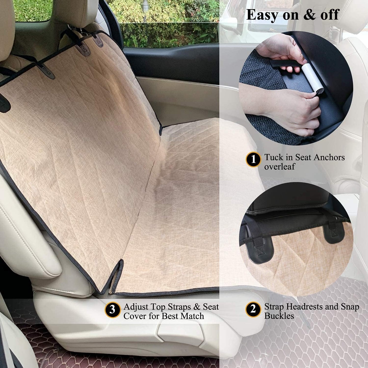 Dog Seat Cover Pet Seat Protector, Standard, Heather Khaki | Backseat Cover for Car Suv & Truck, Back Rear Backseat Bench Protector