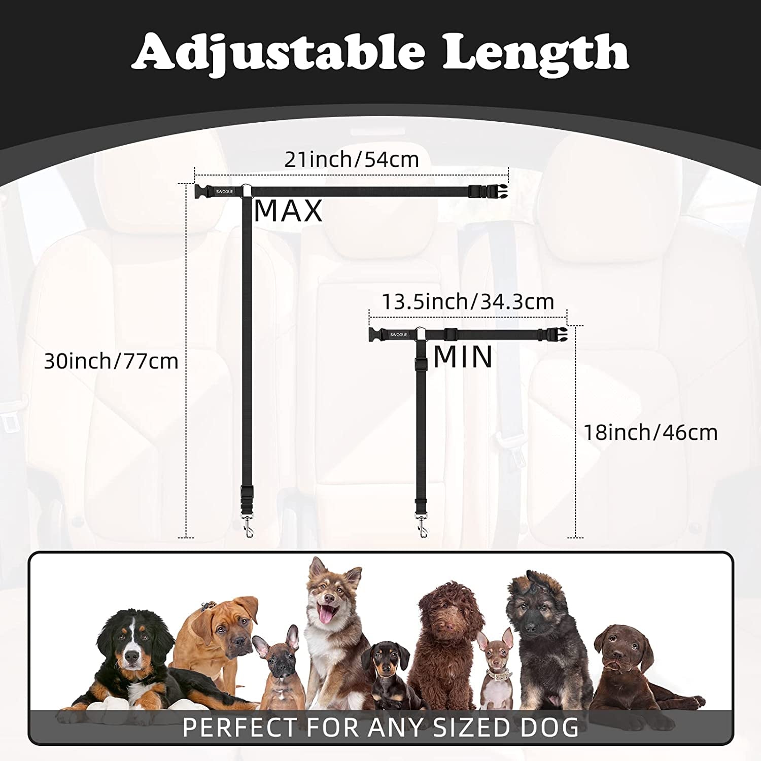 Dog Seat Belt for Car, Headrest Restraint Safety Lead, Dogs Cats | Adjustable 18-30 in Length, Headrest Loop for Car Travel, 2-In-1 Seat Belt and Leash, Use with Dog Harness, Zinc Alloy Snap