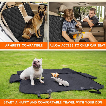 Durable Waterproof Dog Car Seat Cover - Universal Fit Back Seat Protector for Pets and Kids, Compatible with Middle Armrest - 53" Width - Black
