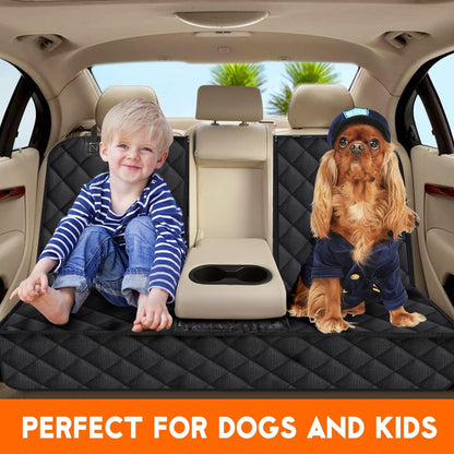 Durable Waterproof Dog Car Seat Cover - Universal Fit Back Seat Protector for Pets and Kids, Compatible with Middle Armrest - 53" Width - Black
