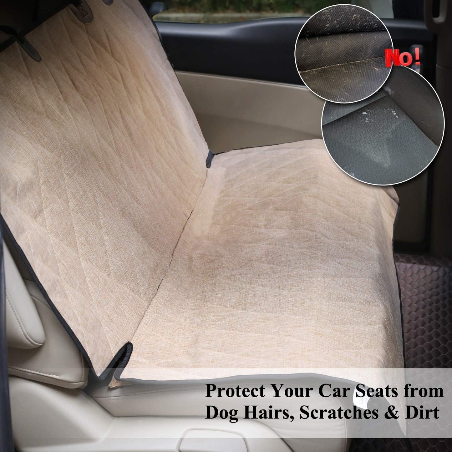 Dog Seat Cover Pet Seat Protector, Standard, Heather Khaki | Backseat Cover for Car Suv & Truck, Back Rear Backseat Bench Protector