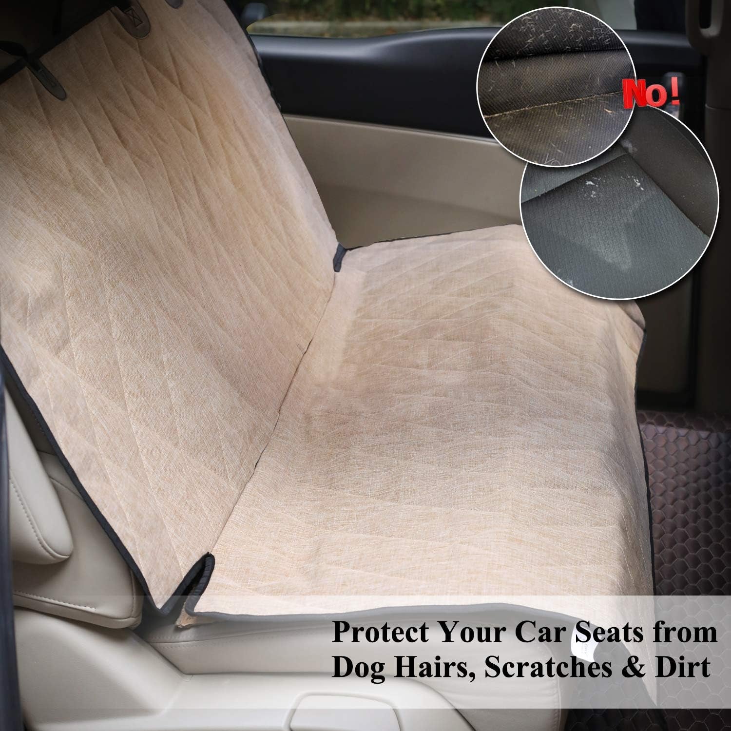 Dog Seat Cover Pet Seat Protector, Standard, Heather Khaki | Backseat Cover for Car Suv & Truck, Back Rear Backseat Bench Protector