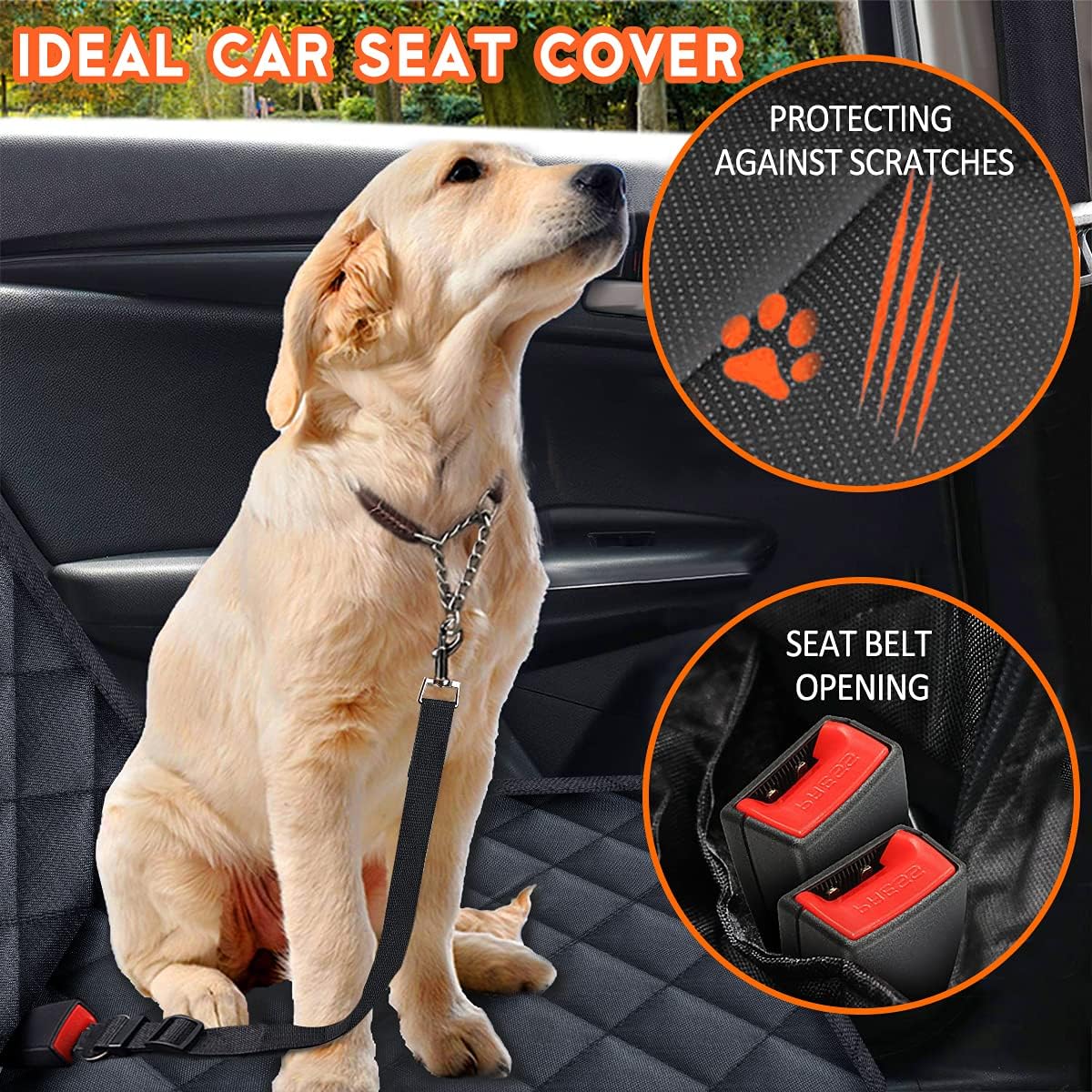 Durable Waterproof Dog Car Seat Cover - Universal Fit Back Seat Protector for Pets and Kids, Compatible with Middle Armrest - 53" Width - Black