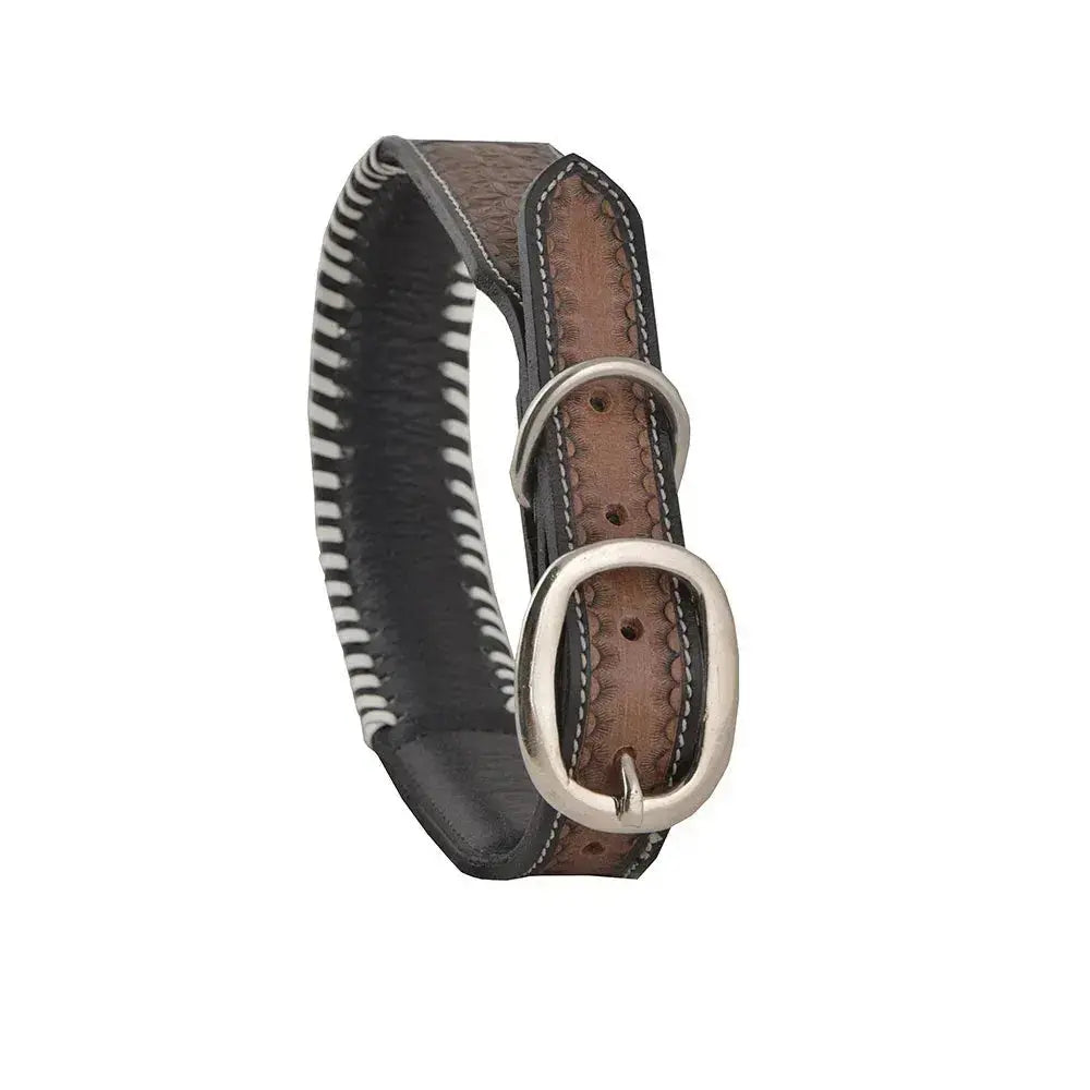 OXY DAISY HAND-TOOLED PADDED LEATHER DOG COLLAR