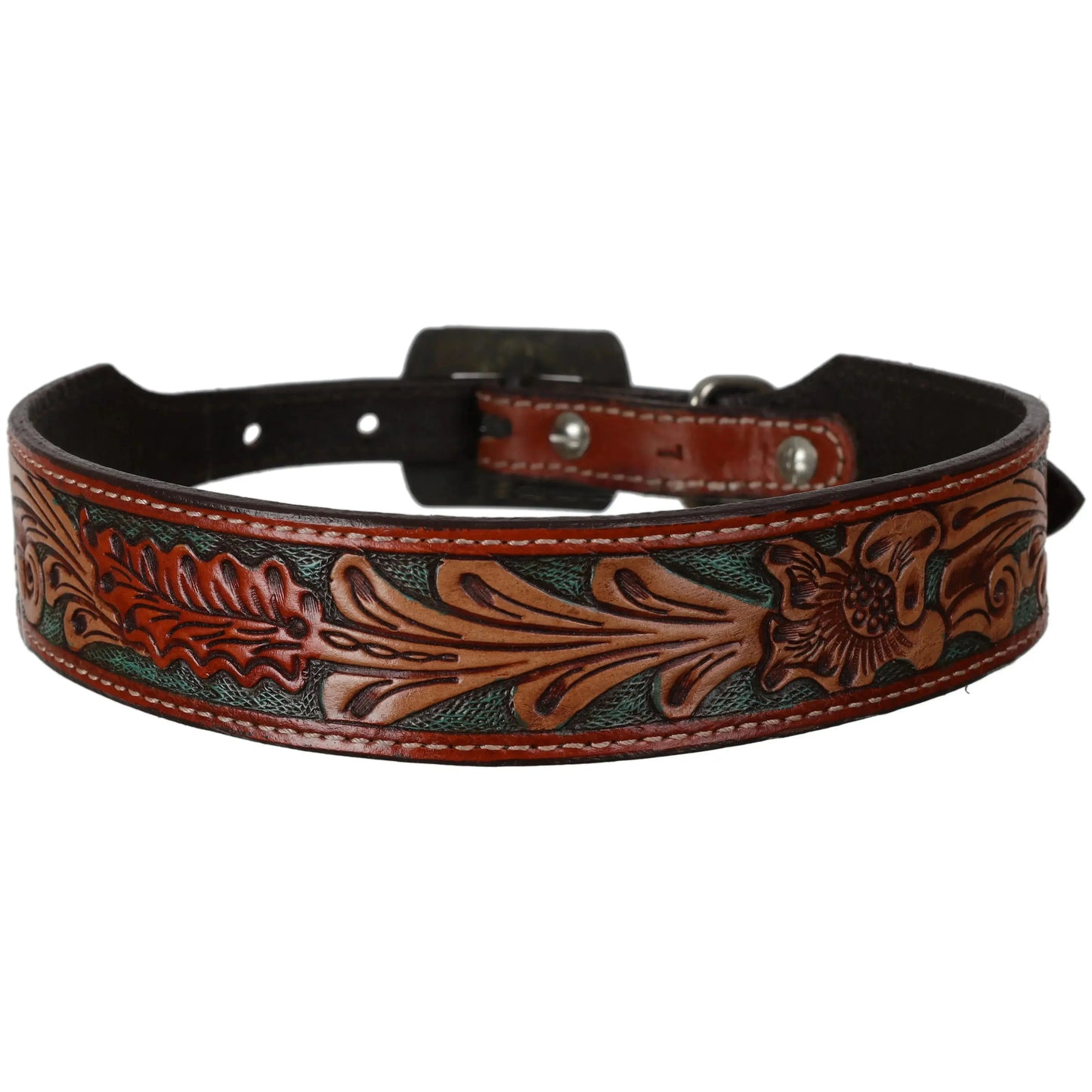 Turquoise Vine Leather Dog Collar