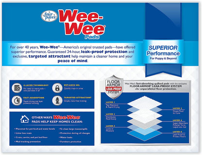 Wee-Wee Superior Performance Dog Pee Pads, 200 Count | Quilted Leak-Proof Puppy Pads, Dog Housebreaking & Potty Training, 24-Hour Floor Protection, Pet Supplies, 22" X 23"