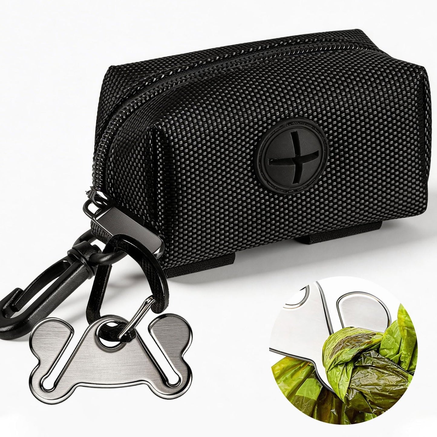 Dog Waste Bag Dispenser Pet Poop Bags Holder for Doggie Waste Bags Dispensers Soft Fabric Zipper Small Doggy Puppy Pouch for Leash Accessory Attachment with Carrier,Black