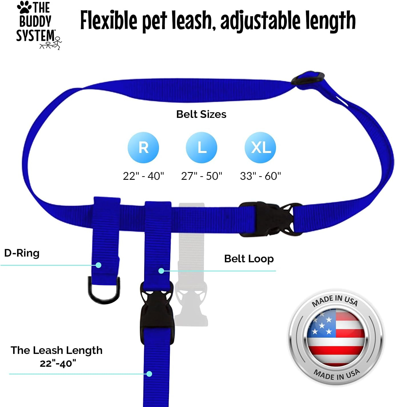 - Hands Free Dog Leash - Regular Dog, Large, Royal Blue | Dog Leash for Walking, Running & Training - Adjustable Waist Belt for Comfort and Control. Customizable - Dogs over 20Lbs.
