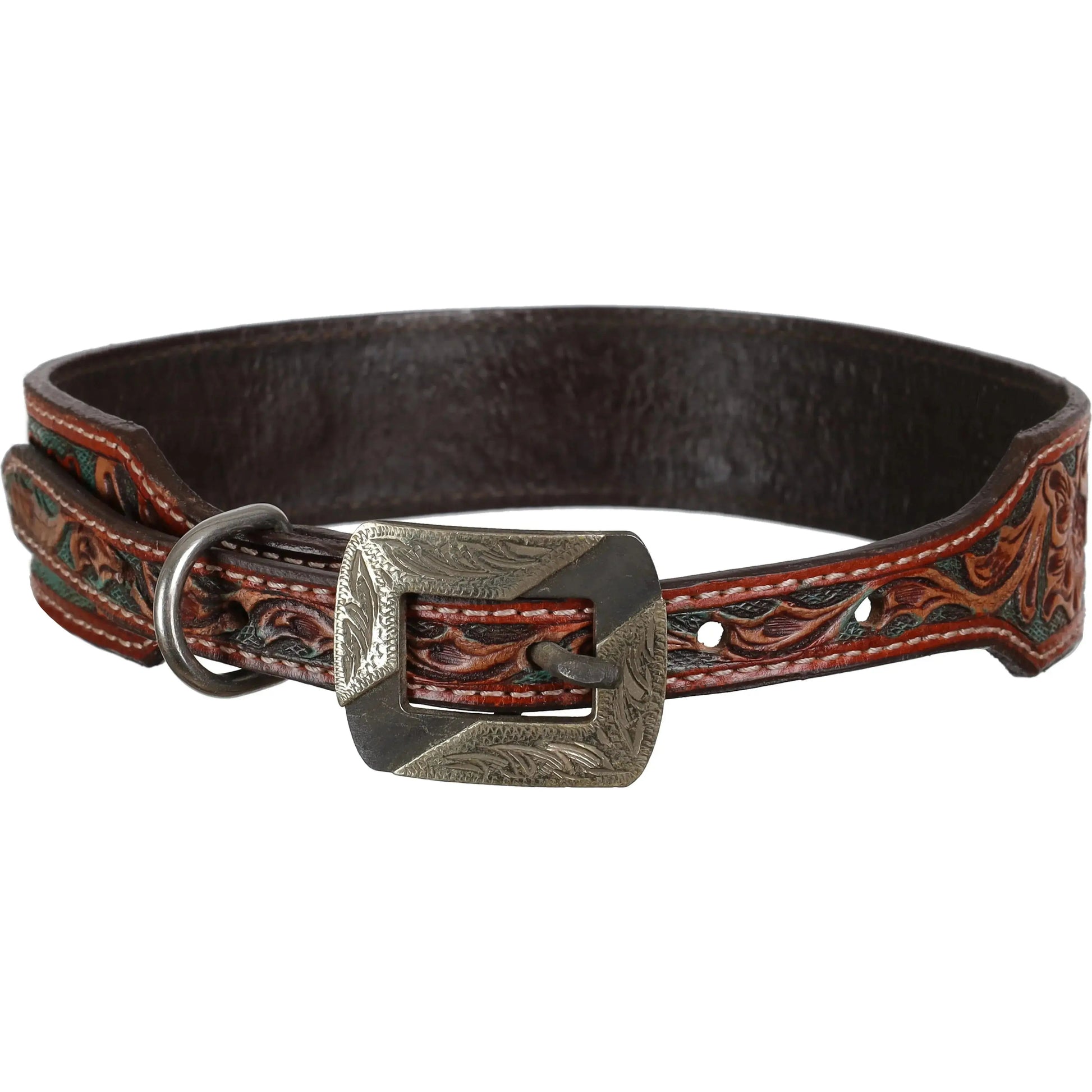Turquoise Vine Leather Dog Collar
