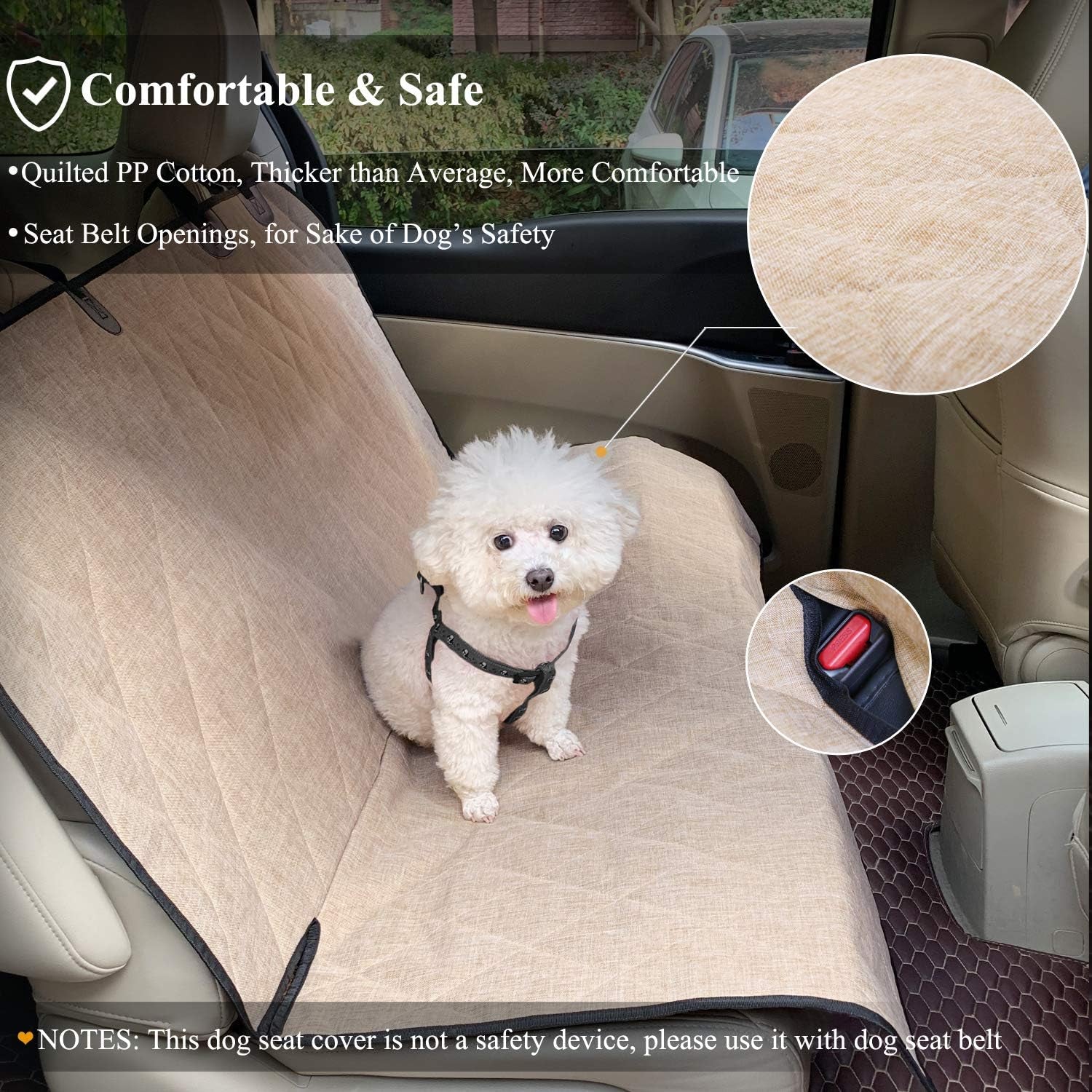 Dog Seat Cover Pet Seat Protector, Standard, Heather Khaki | Backseat Cover for Car Suv & Truck, Back Rear Backseat Bench Protector