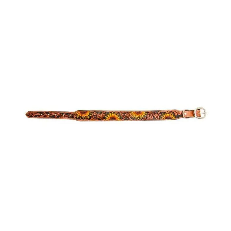 Sunflower Hand-Tooled Leather Dog Collar