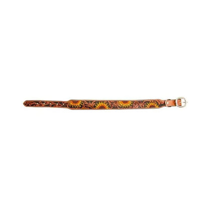 Sunflower Hand-Tooled Leather Dog Collar