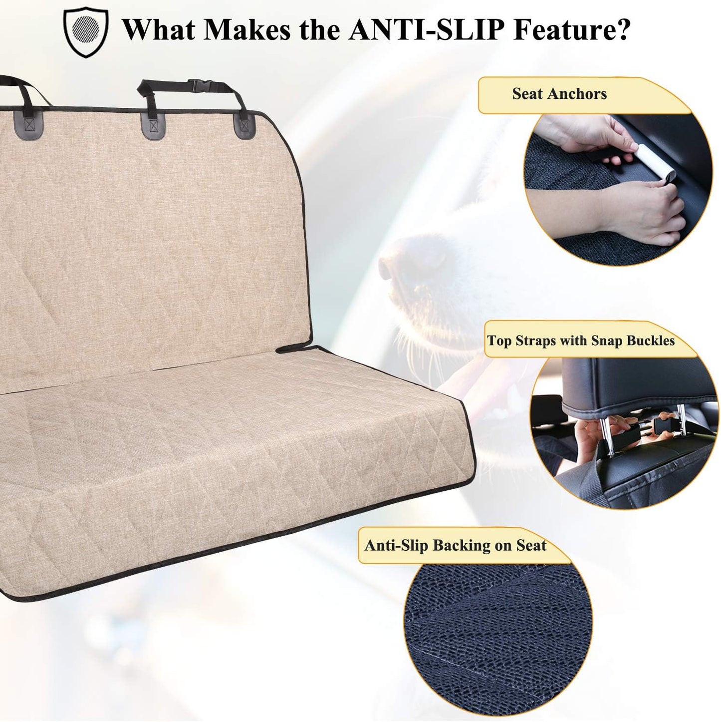 Dog Seat Cover Pet Seat Protector, Standard, Heather Khaki | Backseat Cover for Car Suv & Truck, Back Rear Backseat Bench Protector
