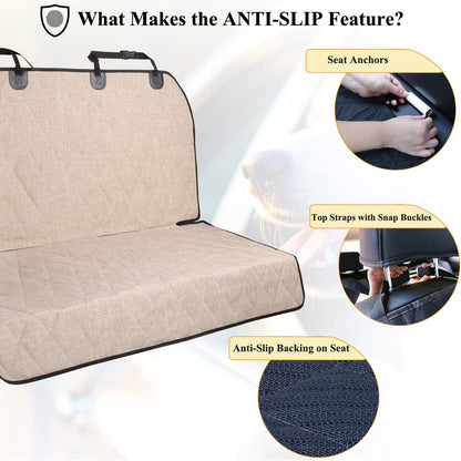 Dog Seat Cover Pet Seat Protector, Standard, Heather Khaki | Backseat Cover for Car Suv & Truck, Back Rear Backseat Bench Protector