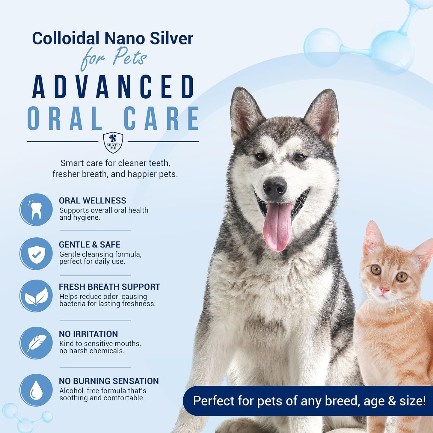 Pet Dental Care Spray for Dogs & Cats, Breath Freshener & Oral Hygiene Solution with Nano Silver & Tartar Buildup Support, Teeth Cleaning Gum Spray, Gentle Formula, No Brushing, 4 Oz