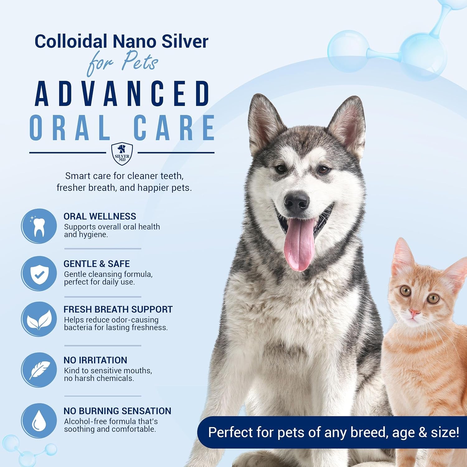 Pet Dental Care Spray for Dogs & Cats, Breath Freshener & Oral Hygiene Solution with Nano Silver & Tartar Buildup Support, Teeth Cleaning Gum Spray, Gentle Formula, No Brushing, 4 Oz