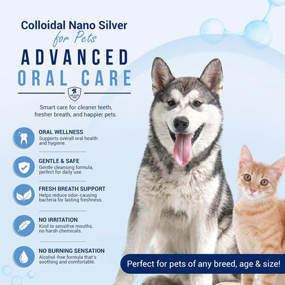 Pet Dental Care Spray for Dogs & Cats, Breath Freshener & Oral Hygiene Solution with Nano Silver & Tartar Buildup Support, Teeth Cleaning Gum Spray, Gentle Formula, No Brushing, 4 Oz