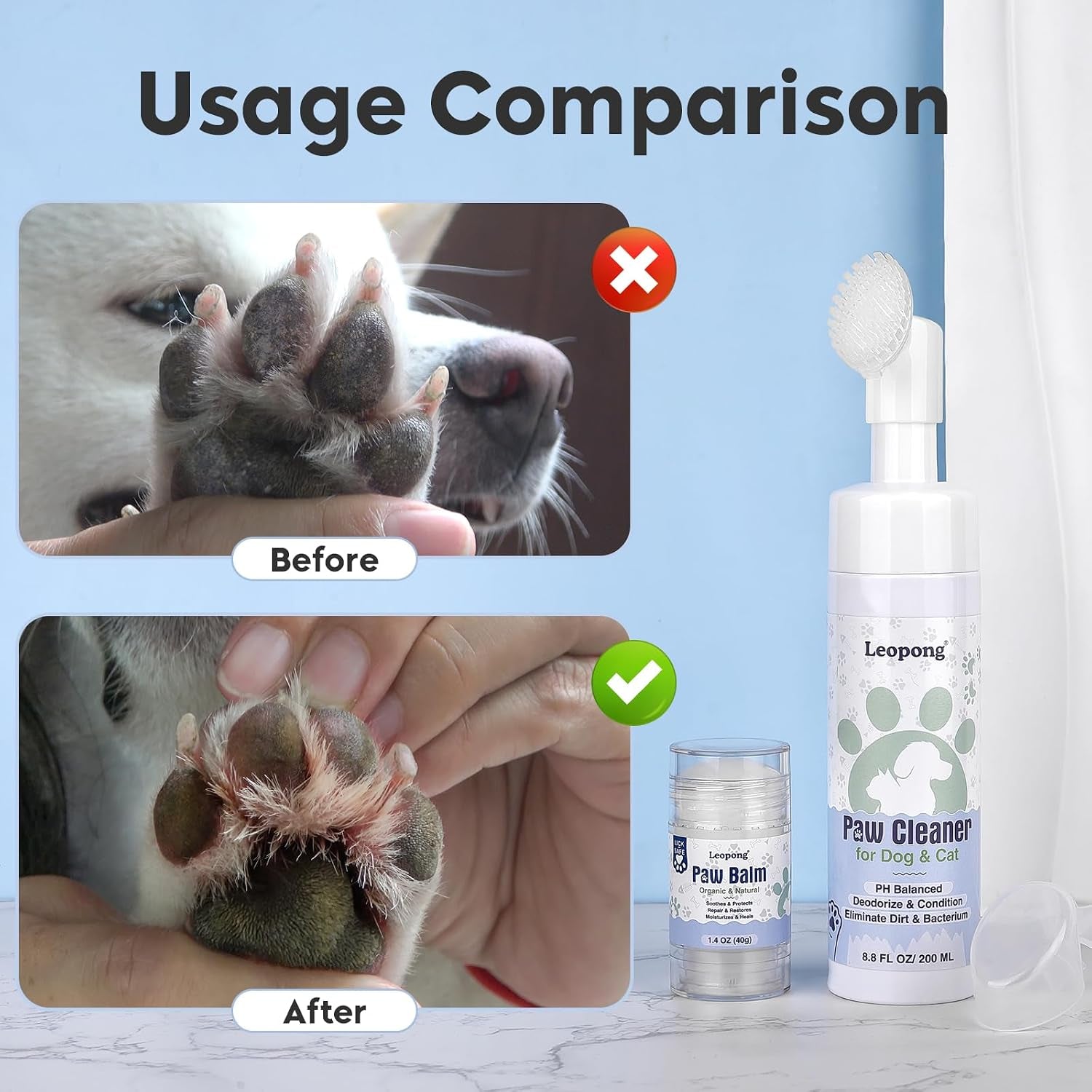 Dog Paw Care Kit with Cleaner Foam & Paw Balm, 4-Piece Set | Everything Needed for Daily Paw Care
