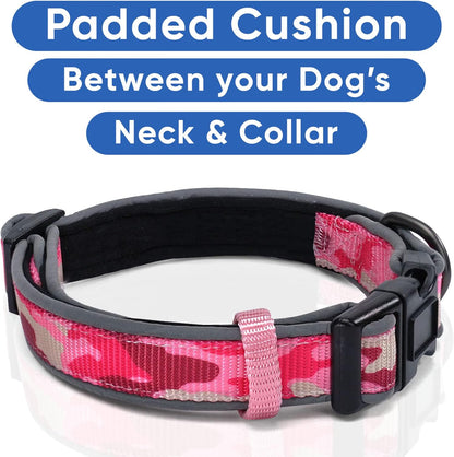 Camo Pink/Black Padded Dog Collar, Medium