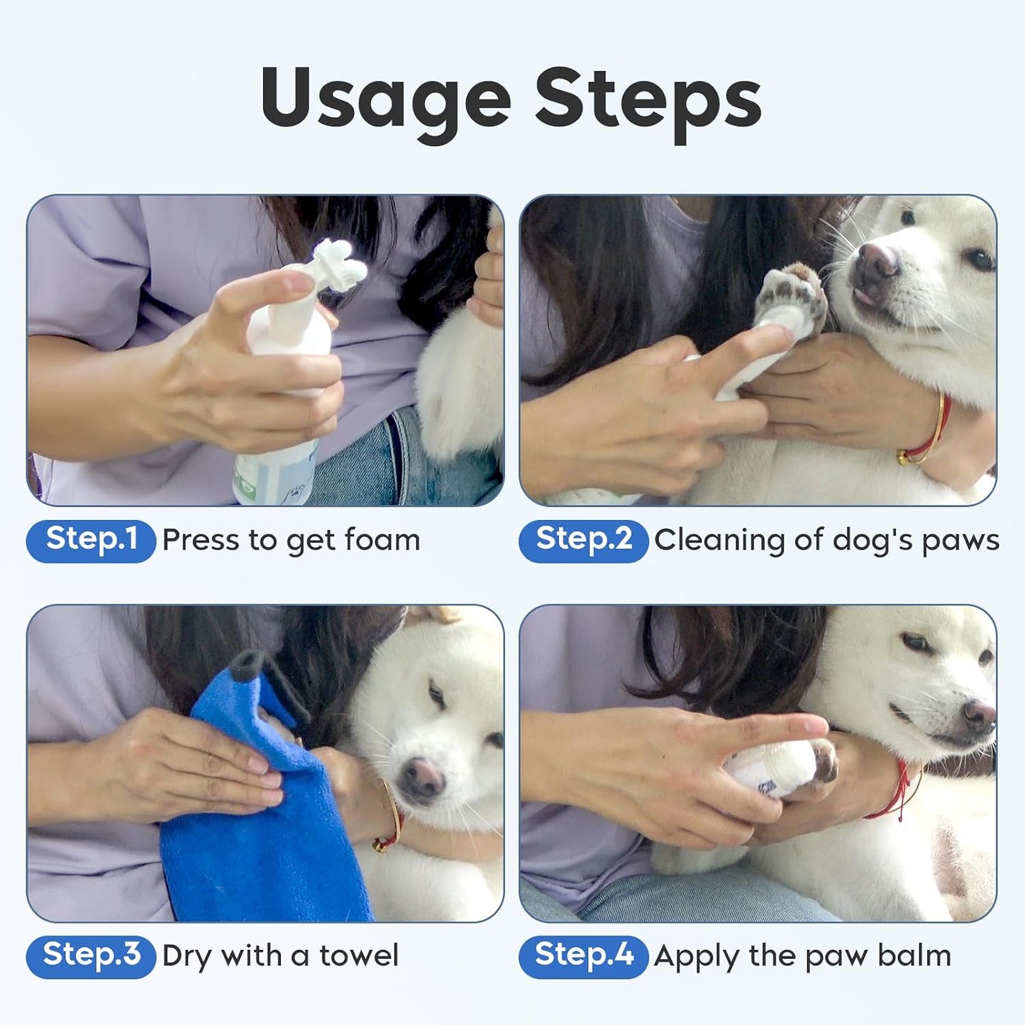 Dog Paw Care Kit with Cleaner Foam & Paw Balm, 4-Piece Set | Everything Needed for Daily Paw Care