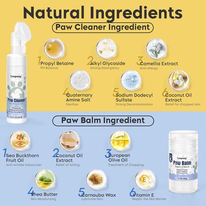 Dog Paw Care Kit with Cleaner Foam & Paw Balm, 4-Piece Set | Everything Needed for Daily Paw Care