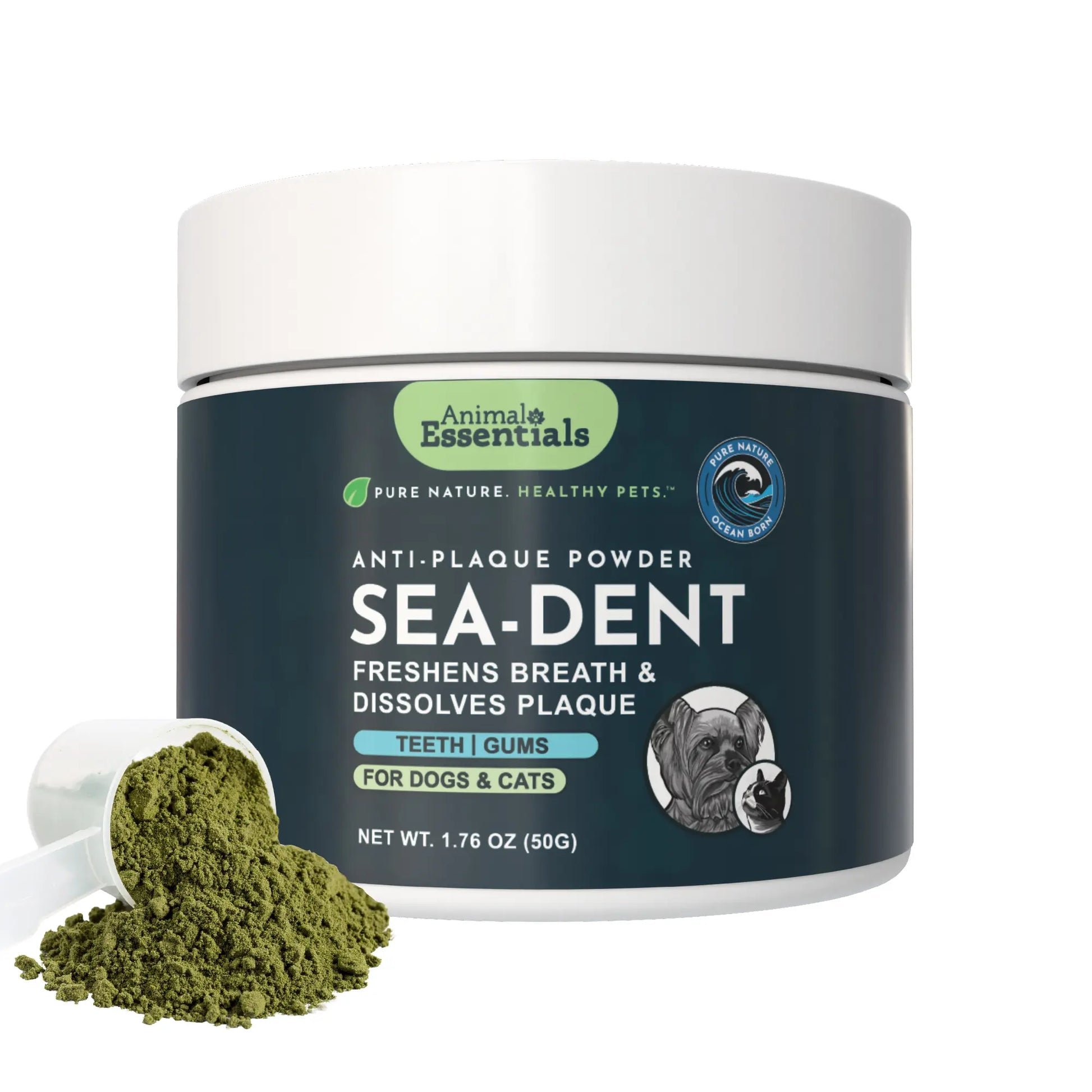 Sea-Dent Anti-Plaque Powder - Dog Dental Powder for Teeth & Gum Support - Organic Kelp & Plant Enzymes for Dogs & Cats