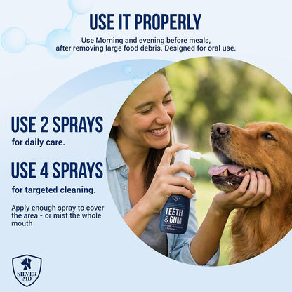 Pet Dental Care Spray for Dogs & Cats, Breath Freshener & Oral Hygiene Solution with Nano Silver & Tartar Buildup Support, Teeth Cleaning Gum Spray, Gentle Formula, No Brushing, 4 Oz
