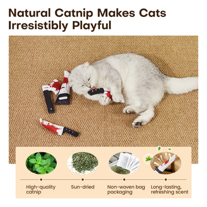 Potaroma 4Pcs Cat Toys, Halloween Horror Knife-Shaped Cat Crinkly Toys, 6.5 Inch Soft Kitten Sound Toys, Interactive Indoor Exercise Toys for All Cat Breeds